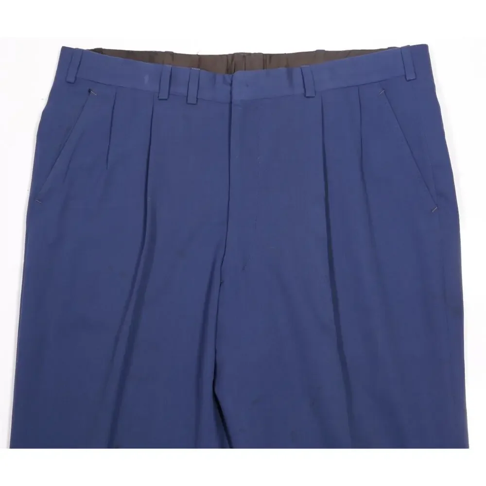 Oxxford Royal Blue Pleated Gabardine Wool Dress Pants Trousers 38x29